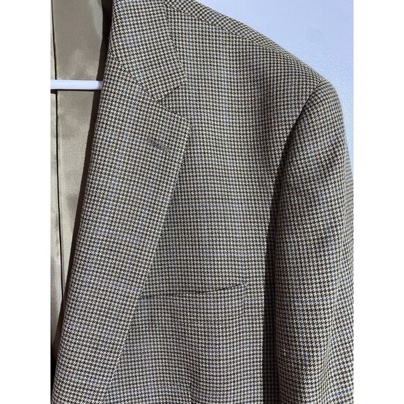 Ralph Lauren Blazer Mens 44L Tan Houndstooth Silk Wool Windowpane Plaid Office - Picture 5 of 15